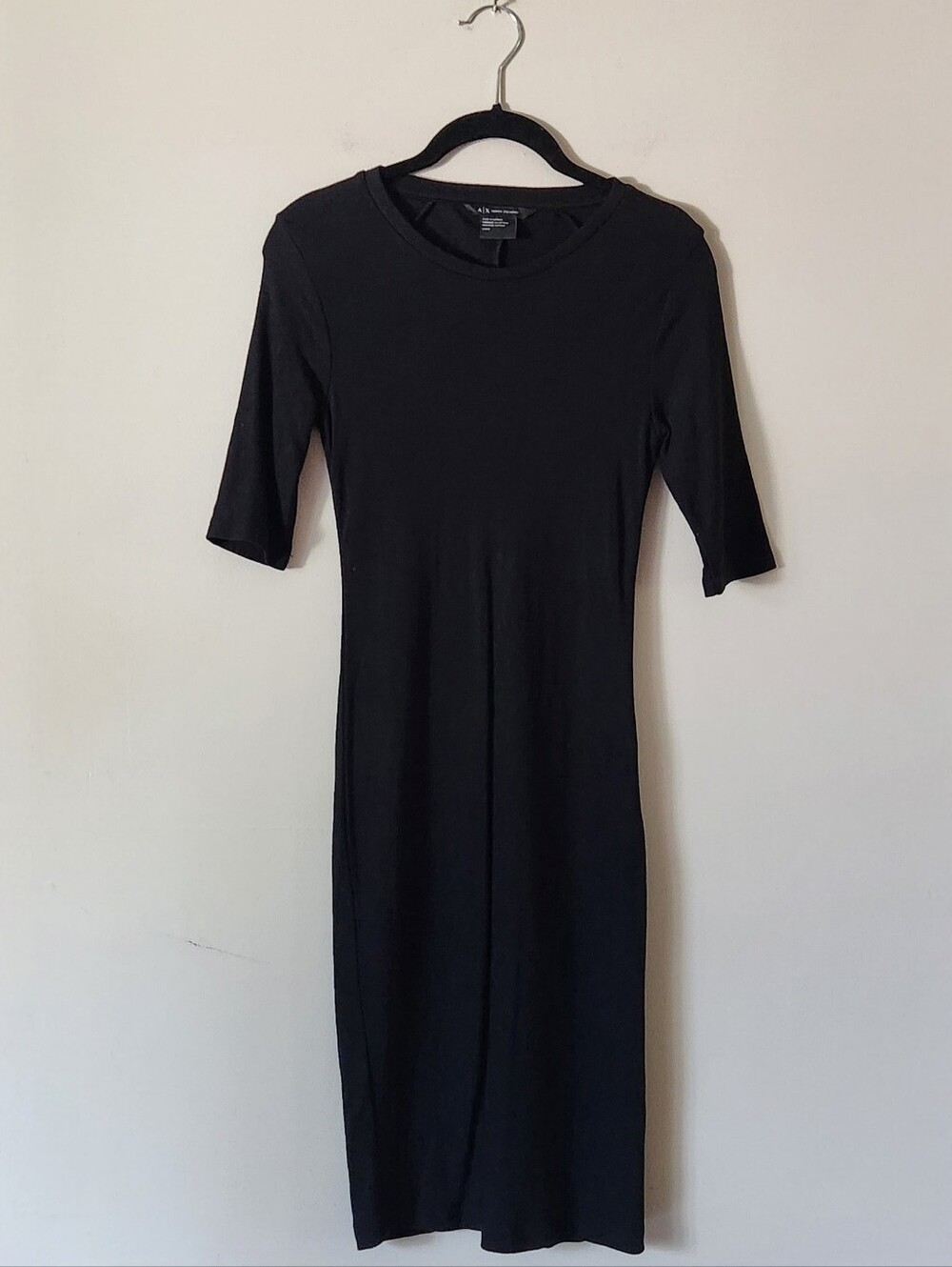 Armani Exchange Black Knit Midi Dress with Crew Neck Sz S